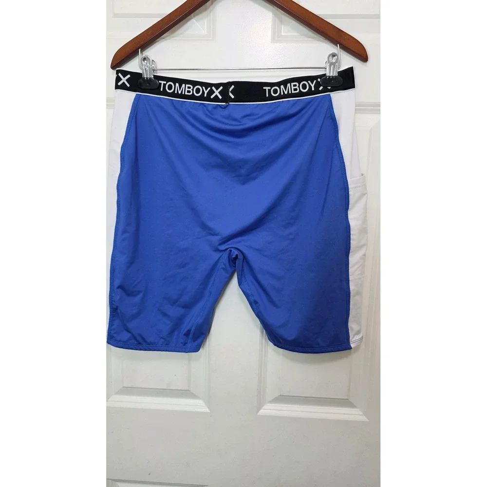 TomboyX Sport Shorts Unisex 2X Blue White 9 Inch Activewear Pocket Plus Size